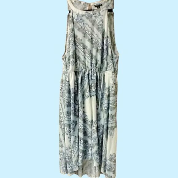 TORRID Floral High Neck Bandana Challis Blue & White Midi Dress M/L - Picture 2 of 13